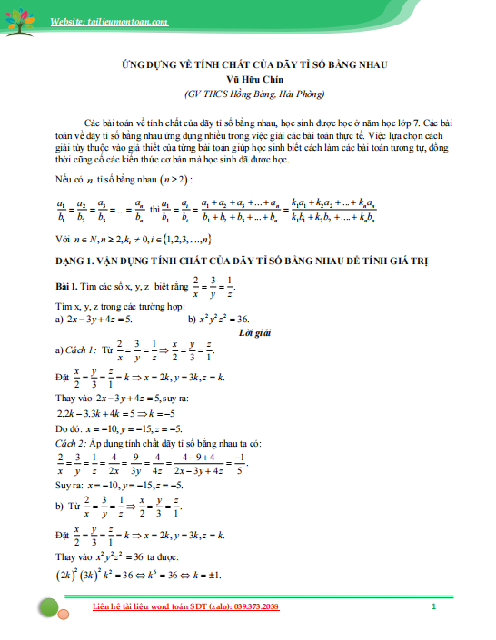 Ứng dụng của tính chất dãy tỉ số bằng nhau